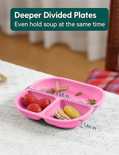BABELIO Powerful Suction Plates for Baby and Toddler, 100% Food Grand Silicone, Divided, BPA Free, Microwave & Dishwasher Safe, Stay Put, 3 Pack - Jamouz