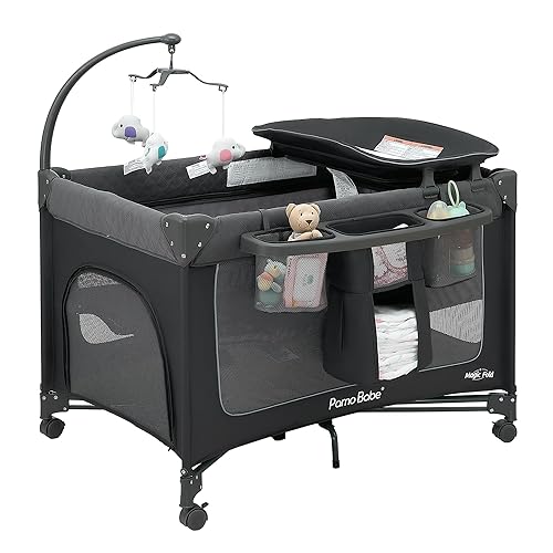 Pamo Babe 3-in-1 Baby Playard, Basic Magic Fold Nursery Center with Zip Door & Changing Table, One Second to Set Play Yard - Jamouz