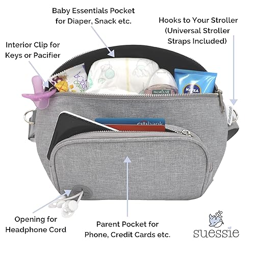 Suessie Fanny Pack Diaper Bag - with Baby Changing Pad & Waterproof Wipes Pocket - Stroller Organizer - Jamouz