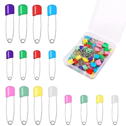 SAVITA 50pcs Diaper Pins, Safety Lock Stainless Steel Plastic Head Safety Pins for Diaper Clothes Dress Craft Hold Clip (Multicolored) - Jamouz