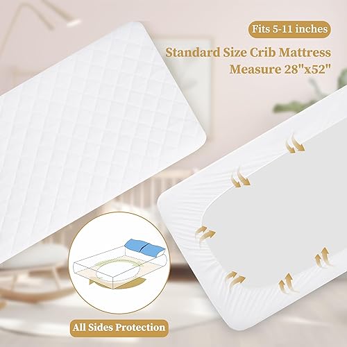 Safe and Sound 2 Pack Bamboo Viscose Crib Mattress Protector, Waterproof Quilted Crib Mattress Pads, Soft Breathable Bamboo Viscose Rayon Baby Mattress Cover (28x52 Inches, Bamboo Viscose) - Jamouz
