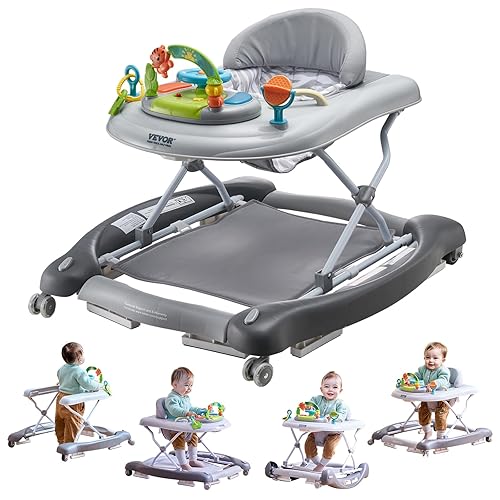 VEVOR Baby Walker, Foldable Baby Walkers and Activity Center on Wheels, 3-Level Height Adjustable Toddler Infant Walker with Feeding Tray, Anti-Rollover Activity Walker Helper for Boy Girl 6-12 Months - Jamouz
