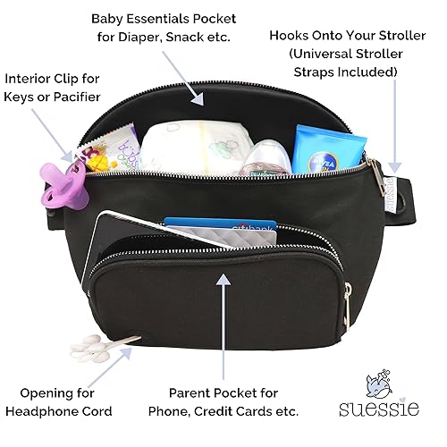 Suessie Fanny Pack Diaper Bag - with Baby Changing Pad & Waterproof Wipes Pocket - Stroller Organizer - Jamouz