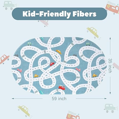 LIVEBOX Road Traffic Kids Play Area Rug 3'x5' Washable Playroom Educational & Fun with Cars and Toys Non-Slip Children Nursery Rugs for Living Room Bedroom Classroom Entryway Kids Tent - Jamouz