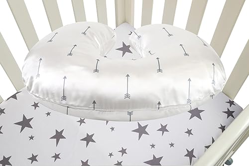Satin Nursing Pillow Cover Set - 2 Pack Ultra Soft Silk, Compatible with Boppy Pillow for Breastfeeding, Protects Baby Hair & Skin - Grey Arrows & Stars - Jamouz