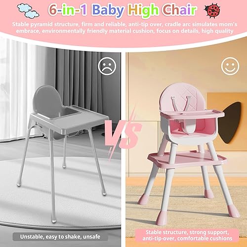 6 in 1 Baby High Chair for Babies and Toddlers, Booster Seat, Kids Learning Table & Chair (Grey) - Jamouz
