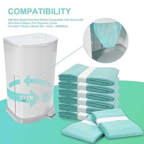 Diaper Pail Liner Refills Bags Compatible with Janibell Akord 330 Series Adult Diaper System, Green, Lightly Scented, 4 Count - Jamouz