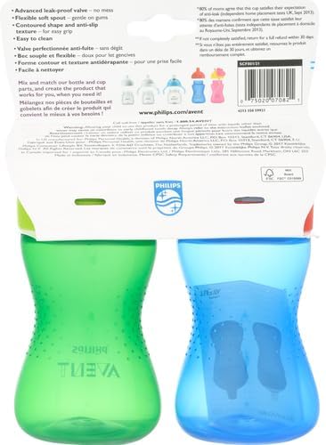 AVENT Philips Spout Sippy Cup with Soft Spout and Leak-Proof Design, Blue/Green, 10oz, 2pk, SCF801/21 - Jamouz