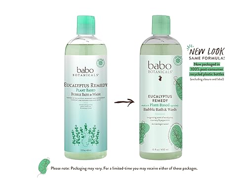 Babo Botanicals Eucalyptus Remedy 2-in-1 Bubble Bath & Wash - Invigorating Eucalyptus, Rosemary & Peppermint - For all ages - EWG Verified - Vegan - Jamouz