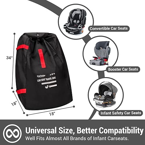 Car Seat Travel Bag Backpack for Air Travel - Karfast Universal Infant Carseat Gate Check Bag Cover for Airplane, Foldable with Pouch, Black - Jamouz