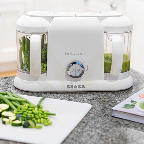 BEABA Babycook Duo 4 in 1 Baby Food Maker, Puree Steamer and Blender for Purees, Grinder with Auto Steam Cooking, Lrg 9.1 Cup Capacity, Makes 54 Servings in 20 Mins, Charcoal - Jamouz