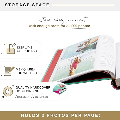 MCS 200-Pocket Fabric Baby 4x6 Photo Album with Writing Space, 8.5 x 8.5 Inches, Baby Pink - Jamouz