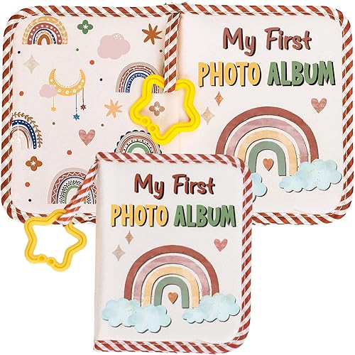 Baby's My First Family Album Soft Photo Cloth Book Boho Rainbow Photo Album Gift Holds 4x6' Pictures Soft Photo Cloth Book With Safety Mirror For Newborn Baby Shower Toddler Kid - Jamouz
