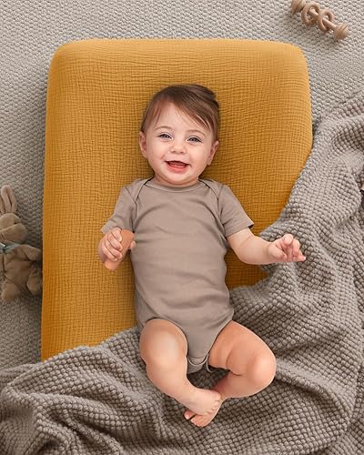 Blissful Diary Muslin Changing Pad Cover for Girls Boys, Ultra Soft Breathable Cotton, Baby Diaper Change Table Pad Covers, 2Pack (Roman Green&Leaf) - Jamouz