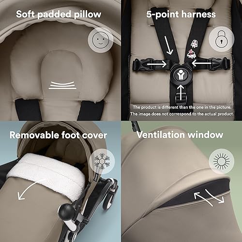 Stokke YOYO 0+ Newborn Pack, Taupe - Includes Mattress, Extendable Canopy & Five-Point Harness - Requires YOYO3 Frame (Sold Separately) - Jamouz