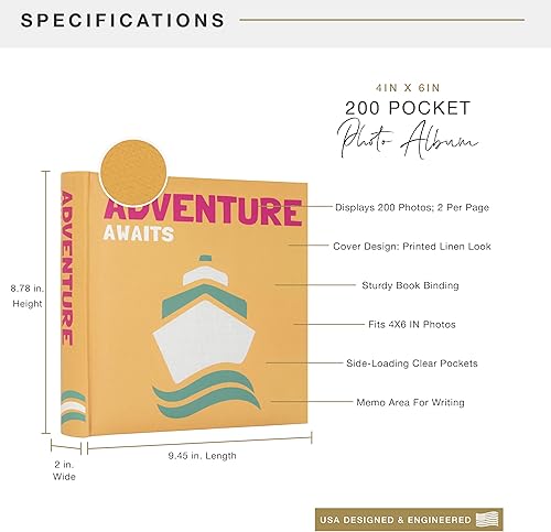 MCS 200-Pocket Fabric Baby 4x6 Photo Album with Writing Space, 8.5 x 8.5 Inches, Baby Pink - Jamouz