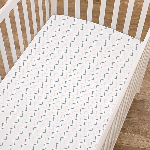 TL Care 2 Pack Fitted Pack N Play Playard Sheet 27' x 39', Soft Breathable Neutral 100% Cotton Jersey Pack and Play Sheet, Gray Star/Gray Zigzag, for Boys and Girls, Fits Most Mini Crib - Jamouz