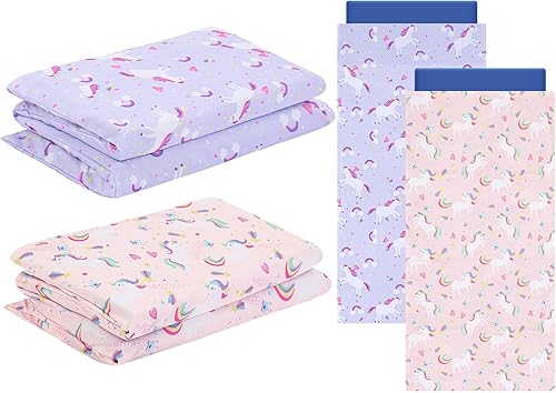 2 Pcs Unicorn Nap Mat Cover for Girls Boys Sewn in Flap Design Pastel Sleeping Kids nap mat Covers Microfiber cot Covers for Toddler Daycare Preschool Kindergarten - Jamouz