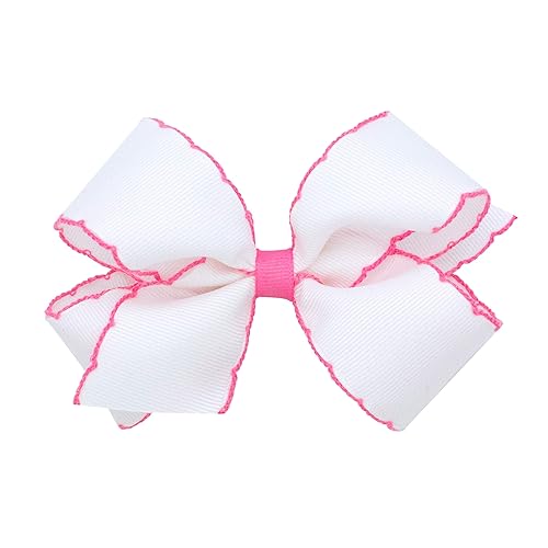 Wee Ones Girls' Classic Grosgrain Moonstitch Edge Hair Bow on a WeeStay Hair Clip, Medium, White with Light Pink - Jamouz