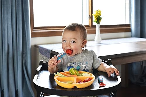 PandaEar Divided Unbreakable Silicone Baby and Toddler Plates - 3 Pack - Non-Slip - Dishwasher and Microwave Safe - Silicone (Blue Green Brown) - Jamouz