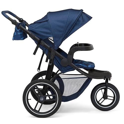 babyGap Trek Jogging Stroller - Lightweight Jogging Stoller with Extendable Canopy & Reclining Seat - Includes Car Seat Adapter - Made with Sustainable Materials, Navy Camo - Jamouz