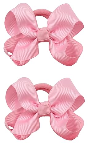 3 Inch Baby Girl Hair Bows Elastic Hair Tie Accessories Bow Ponytail Holder - Set of 2 (Red) - Jamouz