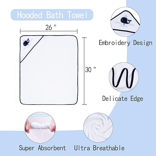 Viviland Baby Towels and Washcloths, Soft Absorbent Pink Baby Bath Towel Set, Elephant Hooded Towels with 5 Infant Face Washcloths (6 Pieces) - Jamouz