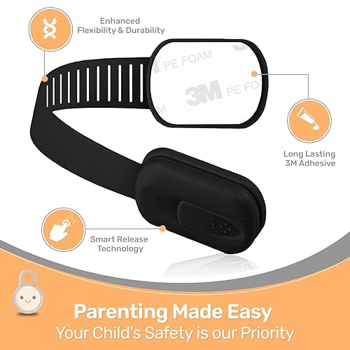 3M Adhesive Child Safety Strap Locks by Baby Proof Me, Baby Latches for Cabinets, Dishwashers, Fridges, Ovens and Trash Cans, Stain Free Toilet Lock (6 Safety Latches) - Jamouz