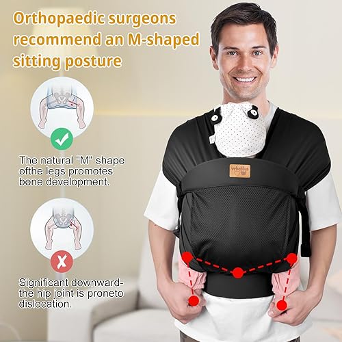 Baby Wraps Carrier Newborn to Toddler, Kangaroo Baby Easy Wearing Wrap, Adjustable Soft Baby Holder Front Chest Sling Carriers Perfect Baby Infant Essentials Gifts (Striped Grey, Cotton) - Jamouz