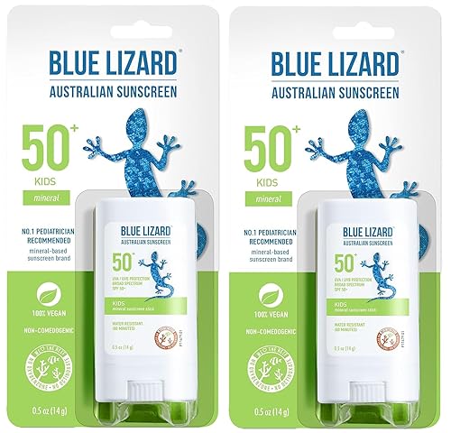 BLUE LIZARD Mineral Sunscreen Stick with Zinc Oxide SPF 50+ Water Resistant UVA/UVB Protection Easy to Apply Fragrance Free, Kids, Unscented, 0.5 oz - Jamouz