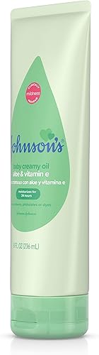 Johnson's Skin Nourish Creamy Oil, Aloe Scent & Vitamin E, Creamy Oil Helps Prevent Dryness & Moisturizes Baby's Delicate Skin for 24 Hours, Hypoallergenic & Non-Greasy, 8 fl. oz - Jamouz