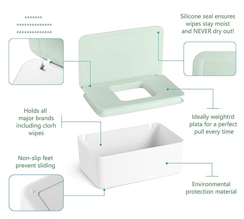 Diaper Wipes Dispenser Baby Wipes Case, Baby Wipe Holder Keeps Wipes Fresh, Non-Slip, Easy Open & Close Wipe Container Green - Jamouz