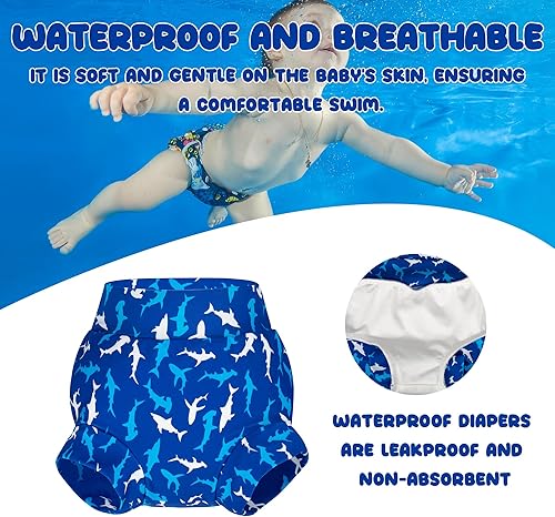 BIG ELEPHANT 6Pcs Baby Swim Diaper, Waterproof Reusable Swimming Diapers for Boys, Soft Breathable Swim Wear - Jamouz