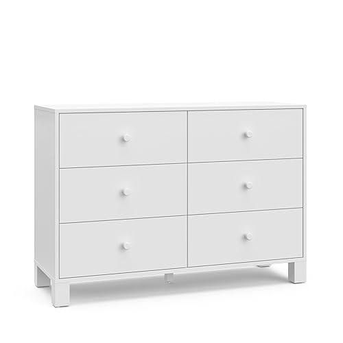 Storkcraft California 6-Drawer Double Dresser (White with Driftwood) - GREENGUARD Gold Certified, Interlocking Drawer System, Dresser Drawer Organizer for Kids Bedroom - Jamouz
