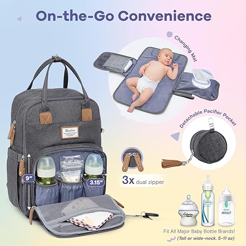 RUVALINO Diaper Bag Backpack, Multifunction Travel Pack Maternity Baby Changing Bags, Large Capacity, Waterproof, Black - Jamouz