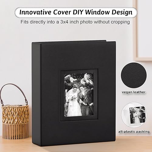 Popotop Photo Album 4x6 300 Pockets with Leather Hardcover Cover, Small Photo Album Holder Book with 50Pcs Pages for Family Travel Wedding Baby Gifts - Jamouz