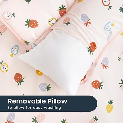 Wake In Cloud - Toddler Nap Mat with Pillow and Blanket, for Kids Girls in Kindergarten Daycare Preschool Pre K, Roll Up Sleeping Bag, Cute Kawaii Strawberry, Light Pink, Standard - Jamouz