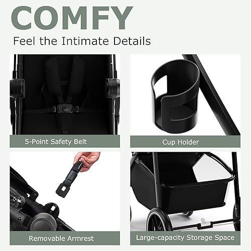 INFANS 2 in 1 Baby Stroller, High Landscape Infant Stroller & Reversible Bassinet Pram, Foldable Pushchair with Adjustable Canopy, Cup Holder, Storage Basket, Suspension Wheels (Grey) - Jamouz