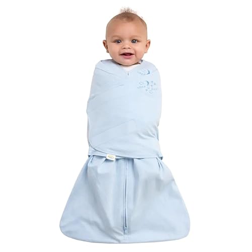 HALO 100% Cotton Sleepsack Swaddle, 3-Way Adjustable Wearable Blanket, TOG 1.5, Baby Blue, Newborn, 0-3 Months - Jamouz