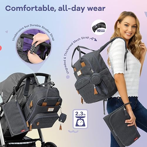 RUVALINO Diaper Bag Backpack, Multifunction Travel Pack Maternity Baby Changing Bags, Large Capacity, Waterproof, Black - Jamouz
