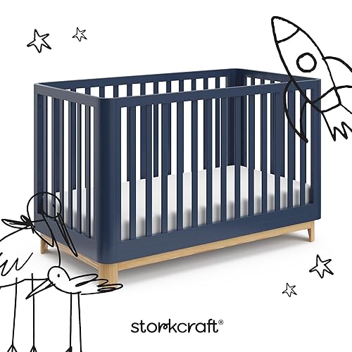 Storkcraft Santos 3-in-1 Convertible Crib (White with Natural) – GREENGUARD Gold Certified, Fits Standard Crib Mattress, Converts to Toddler Bed, Modern Style, Rounded Designer Details - Jamouz