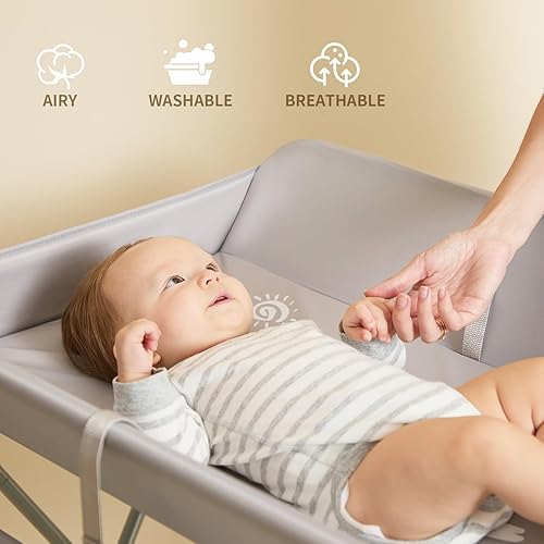 KARAOK Baby Changing Table with Wheels, Portable Diaper Changing Station with 4-Level Height Adjustment & Storage Rack for Newborn, Infant(Light Grey) - Jamouz