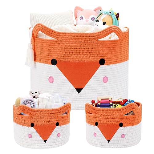 Large Baby Basket Toy Storage 3 Pack, (20'x13.8') Woven Baby Laundry Basket Blanket Basket, Stuffed Animal Storage, Baby Gift Basket Empty, Toy Basket for Kids, Cat, Dog. - Jamouz
