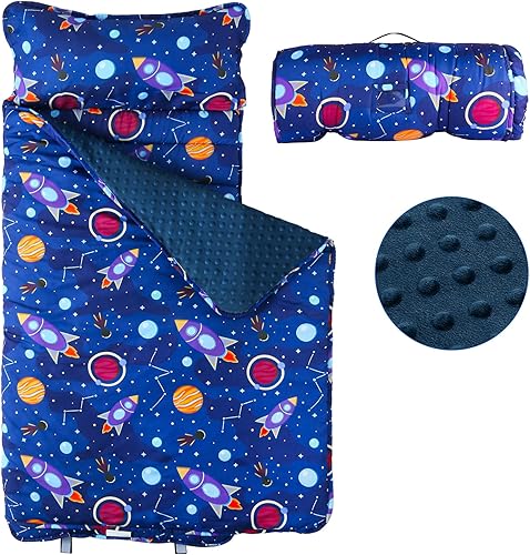 Toddler Nap Mat with Removable Pillow and Blanket, Sleeping Bag for Kids, Lightweight and Soft Slumber Bags for Preschool, Sleeping Mats for Daycare Sweat Absorbing and Breathable - Jamouz