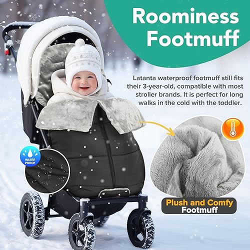 Warm Bunting Bag, Universal Stroller Cover for Winter Sleeping Bag Blanket Cold Weather, Waterproof Toddler Footmuff (Black, Large) - Jamouz