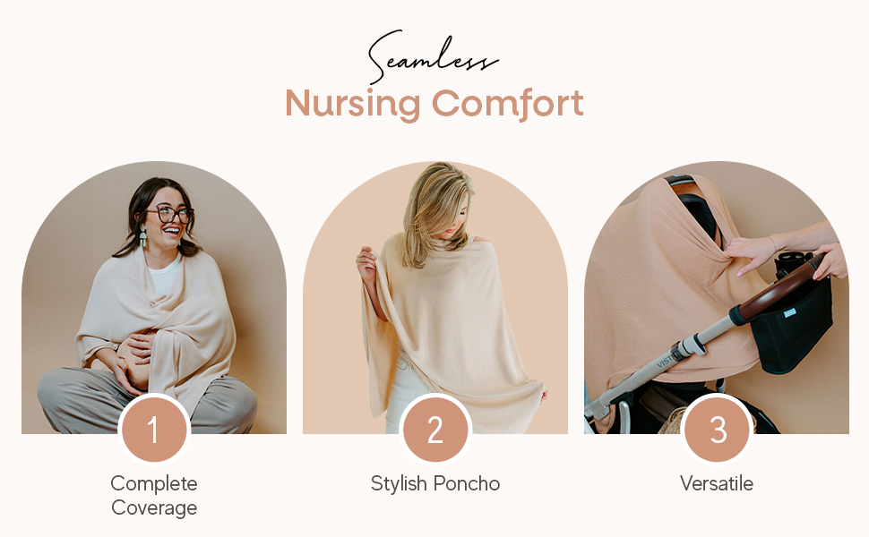 Nursing cover worn as a breastfeeding cover, a stylish poncho or to cover a car seat. 