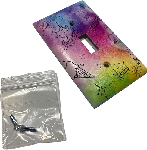 Colorful Unicorn World Kids Room Decor Image Light Switch Plate Single Toggle Plastic Wall Cover - Jamouz