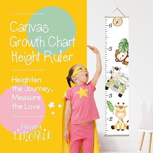 Baby Kids Canvas Hanging Growth Chart Height Ruler Portable 12'x60' Measures from 1'5' to 6'3' Nursery Wall Decor Shower Gift - Jamouz