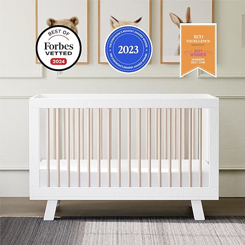 babyletto Hudson 3-in-1 Convertible Baby Crib with Toddler Bed & Daybed Conversion - Easy to Assemble - GREENGUARD Gold Certified w/ 4 Adjustable Mattress Heights - Natural - Jamouz