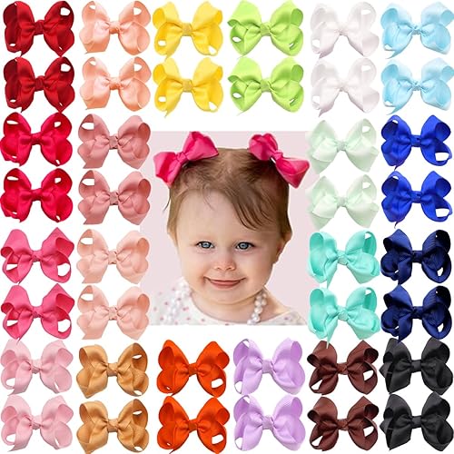 CÉLLOT 40 PCS 4.5 Inch Hair Bows for Girls Grosgrain Ribbon Boutique Hair Bow Alligator Clips Hair Accessories for Baby Girls Toddlers Kids in Pairs - Jamouz